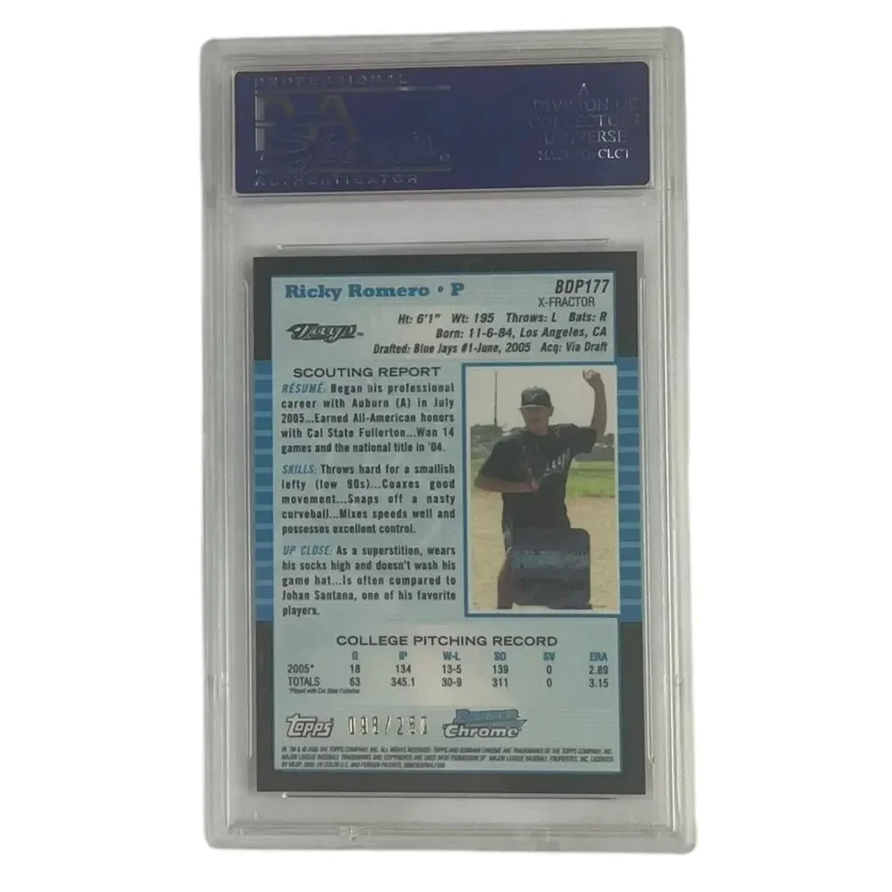 2005 Bowman Chrome Draft Picks Xfractor Auto #177 Ricky Romero PSA 9 Blue Jays